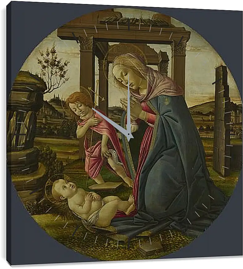 Часы картина - The Virgin and Child with Saint John the Baptist. Сандро Боттичелли