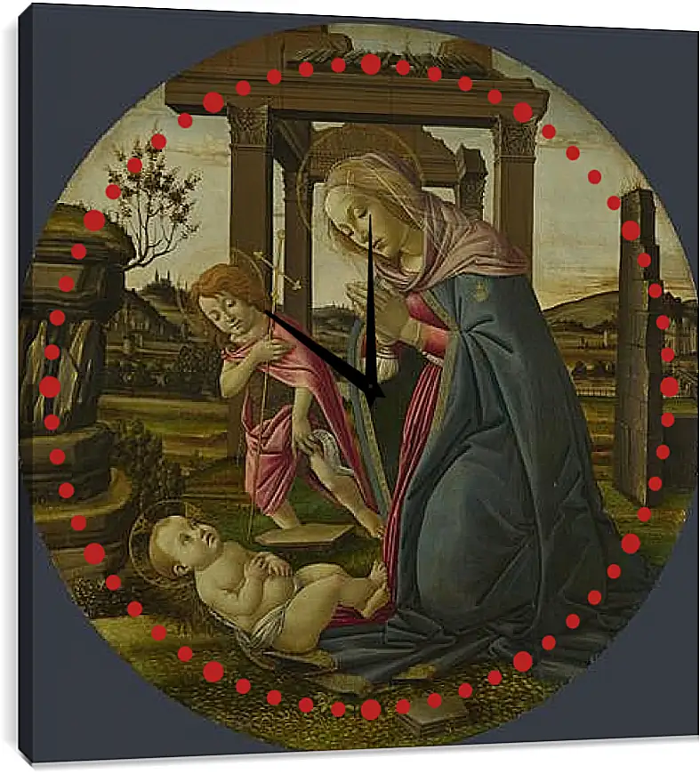 Часы картина - The Virgin and Child with Saint John the Baptist. Сандро Боттичелли