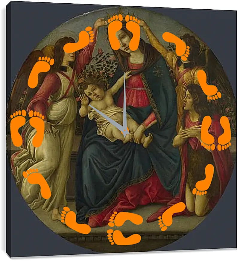 Часы картина - The Virgin and Child with Saint John and Two Angels. Сандро Боттичелли