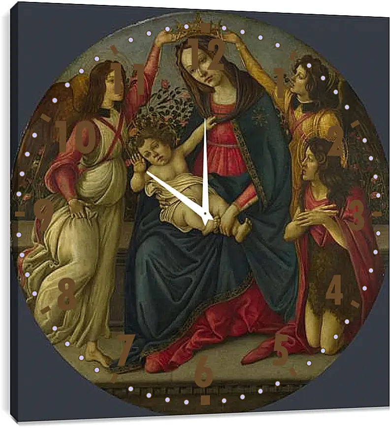 Часы картина - The Virgin and Child with Saint John and Two Angels. Сандро Боттичелли