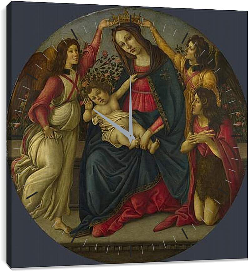 Часы картина - The Virgin and Child with Saint John and Two Angels. Сандро Боттичелли