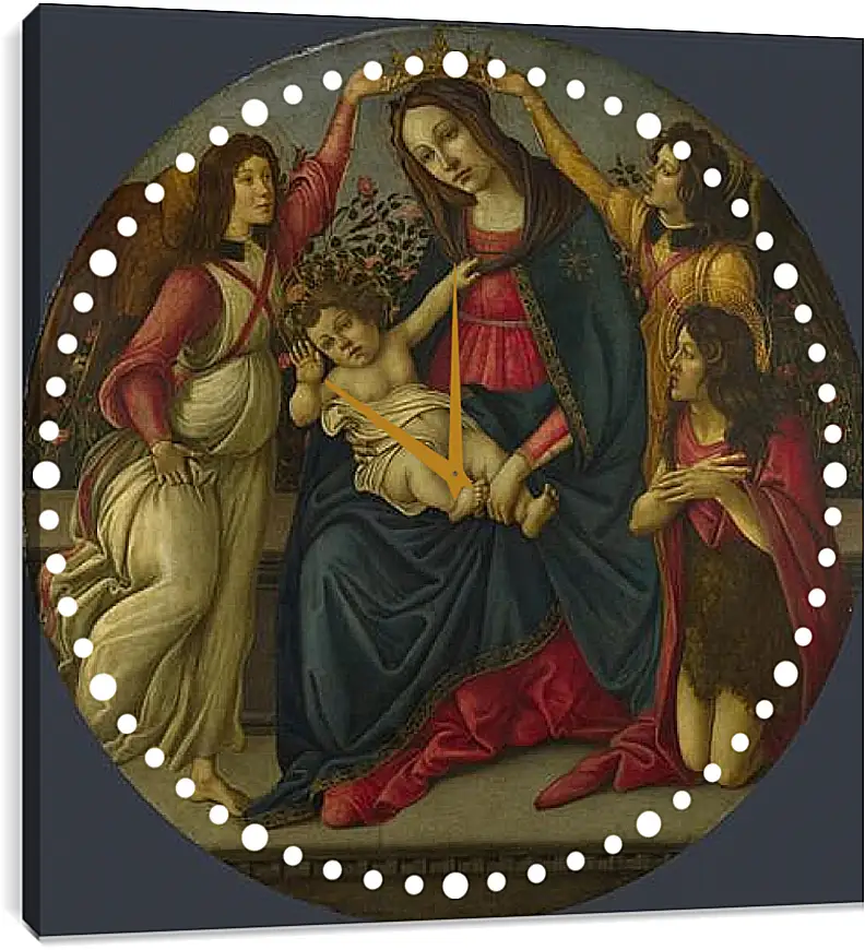 Часы картина - The Virgin and Child with Saint John and Two Angels. Сандро Боттичелли