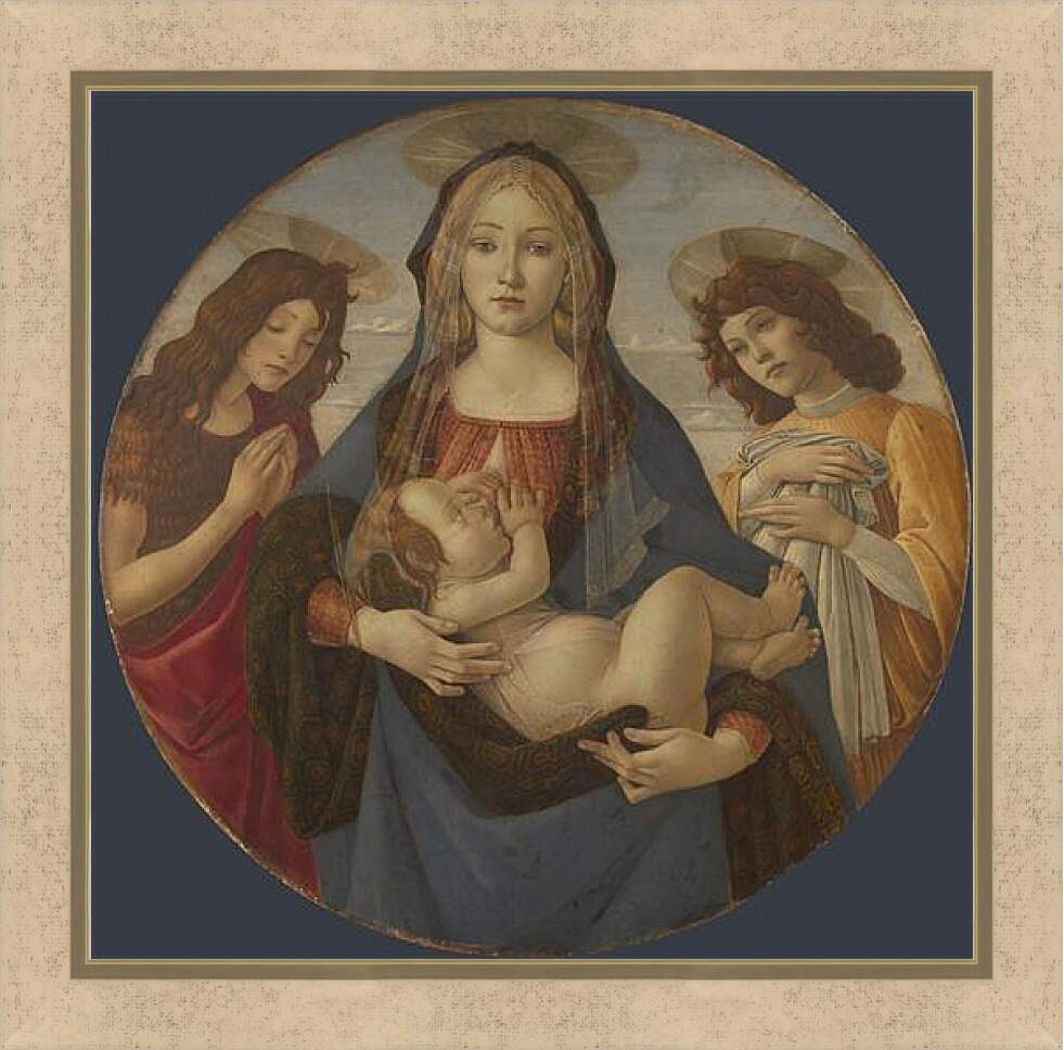 Картина в раме - The Virgin and Child with Saint John and an Angel. Сандро Боттичелли