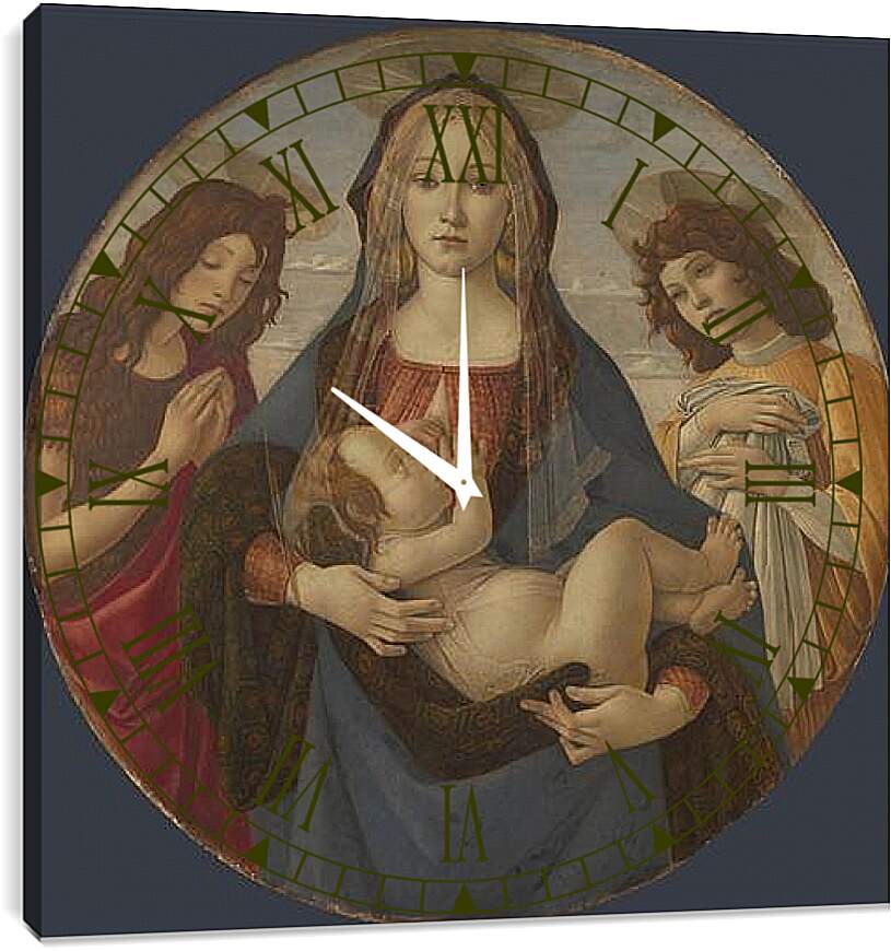 Часы картина - The Virgin and Child with Saint John and an Angel. Сандро Боттичелли