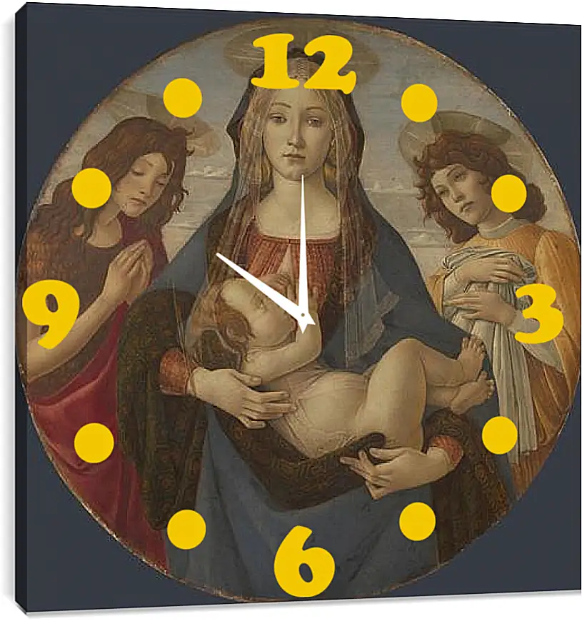 Часы картина - The Virgin and Child with Saint John and an Angel. Сандро Боттичелли