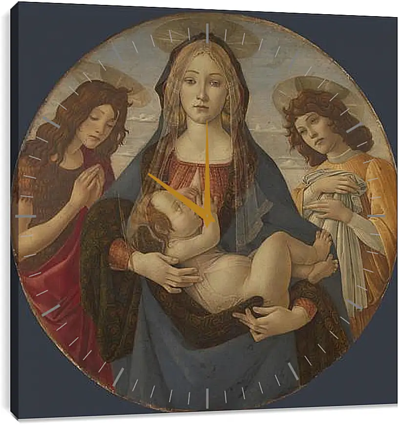 Часы картина - The Virgin and Child with Saint John and an Angel. Сандро Боттичелли