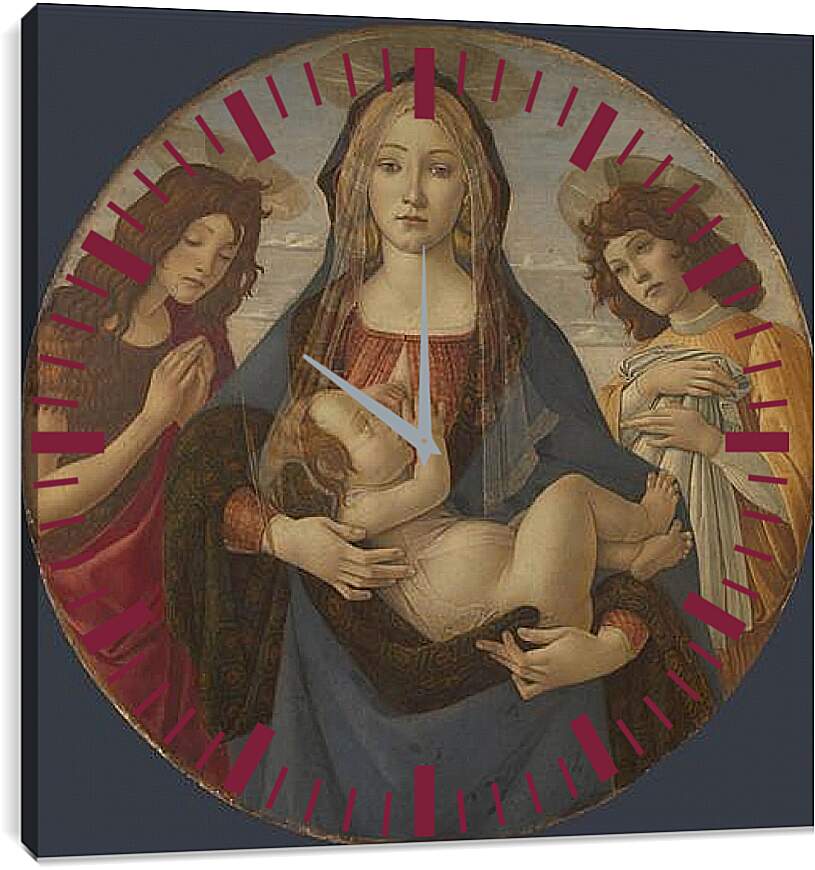 Часы картина - The Virgin and Child with Saint John and an Angel. Сандро Боттичелли