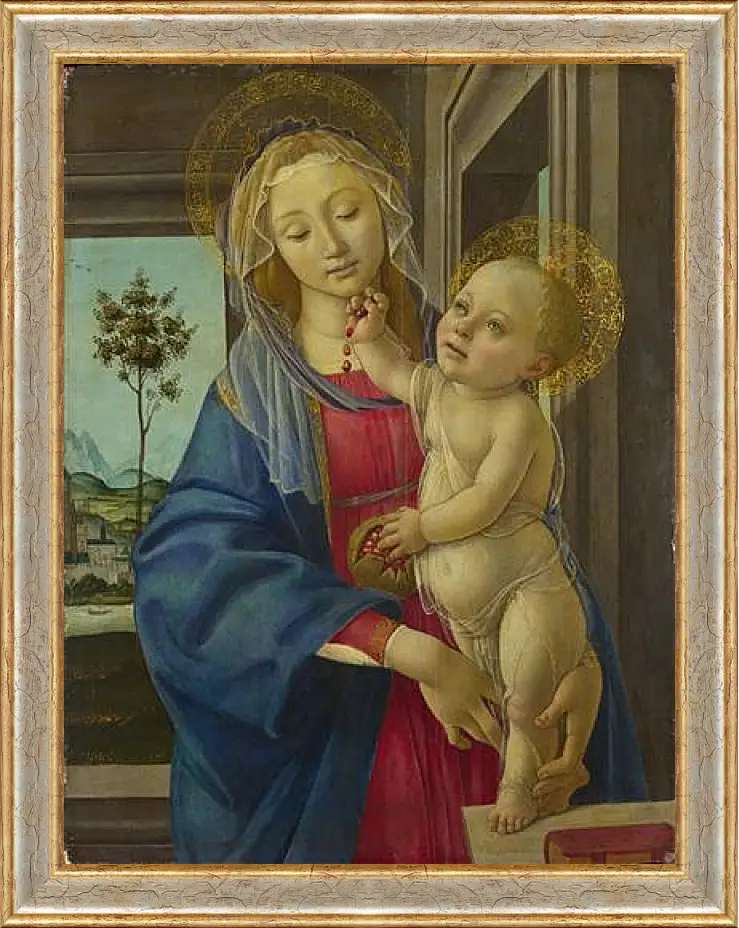 Картина в раме - The Virgin and Child with a Pomegranate. Сандро Боттичелли