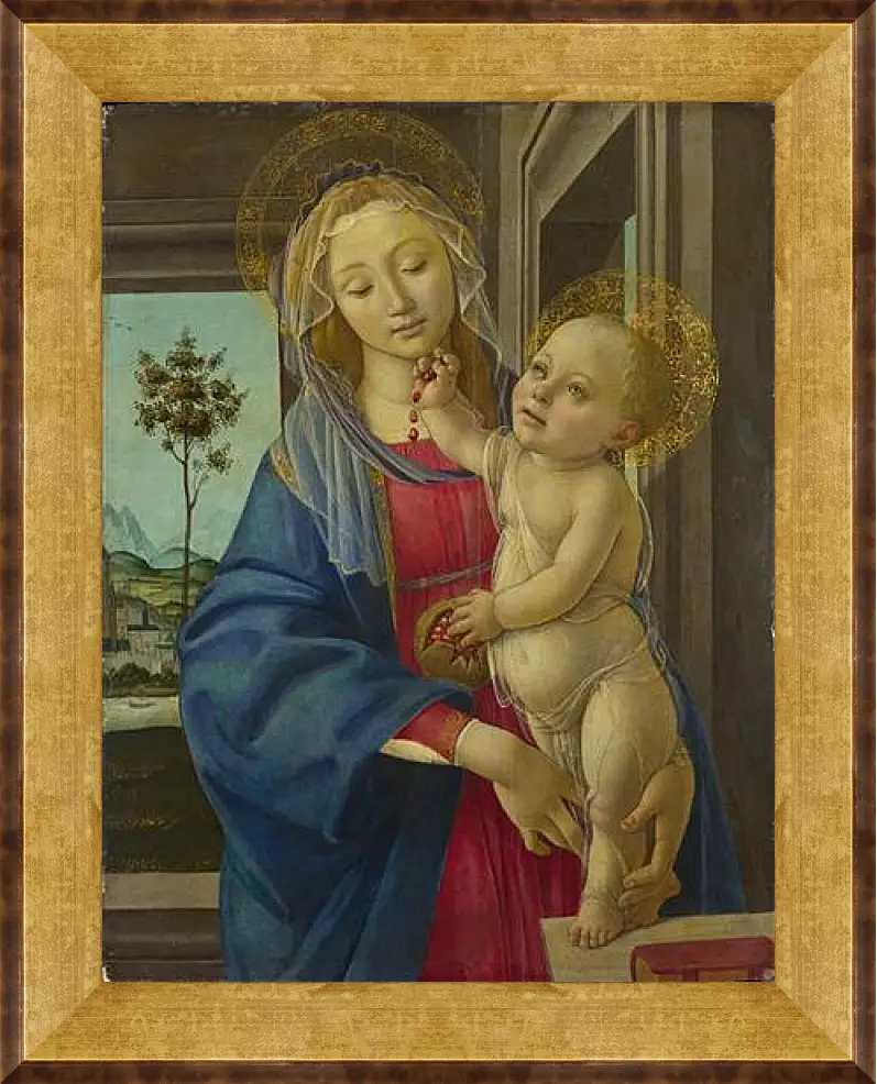 Картина в раме - The Virgin and Child with a Pomegranate. Сандро Боттичелли