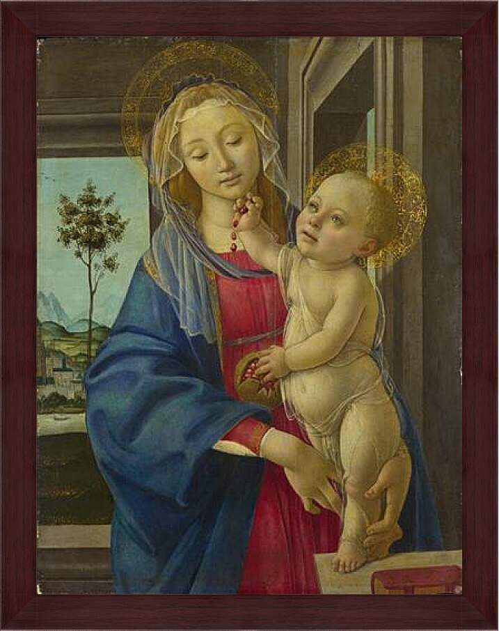 Картина в раме - The Virgin and Child with a Pomegranate. Сандро Боттичелли
