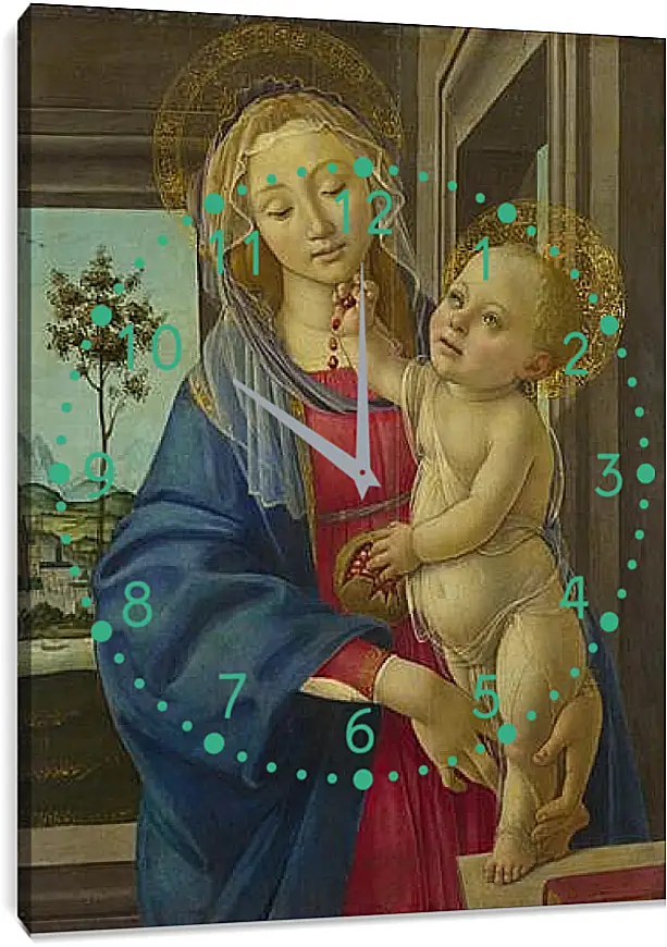 Часы картина - The Virgin and Child with a Pomegranate. Сандро Боттичелли