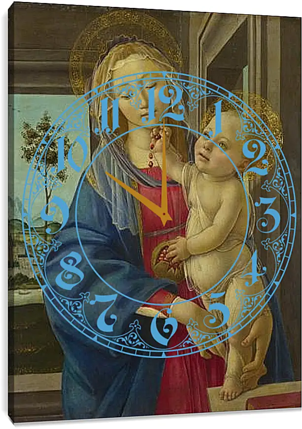 Часы картина - The Virgin and Child with a Pomegranate. Сандро Боттичелли