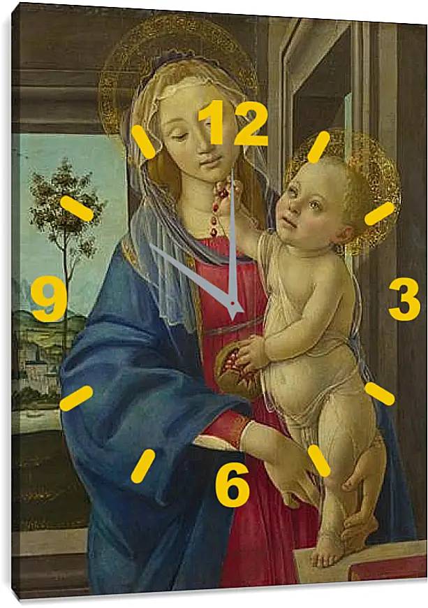 Часы картина - The Virgin and Child with a Pomegranate. Сандро Боттичелли