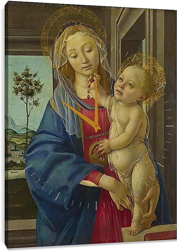Часы картина - The Virgin and Child with a Pomegranate. Сандро Боттичелли