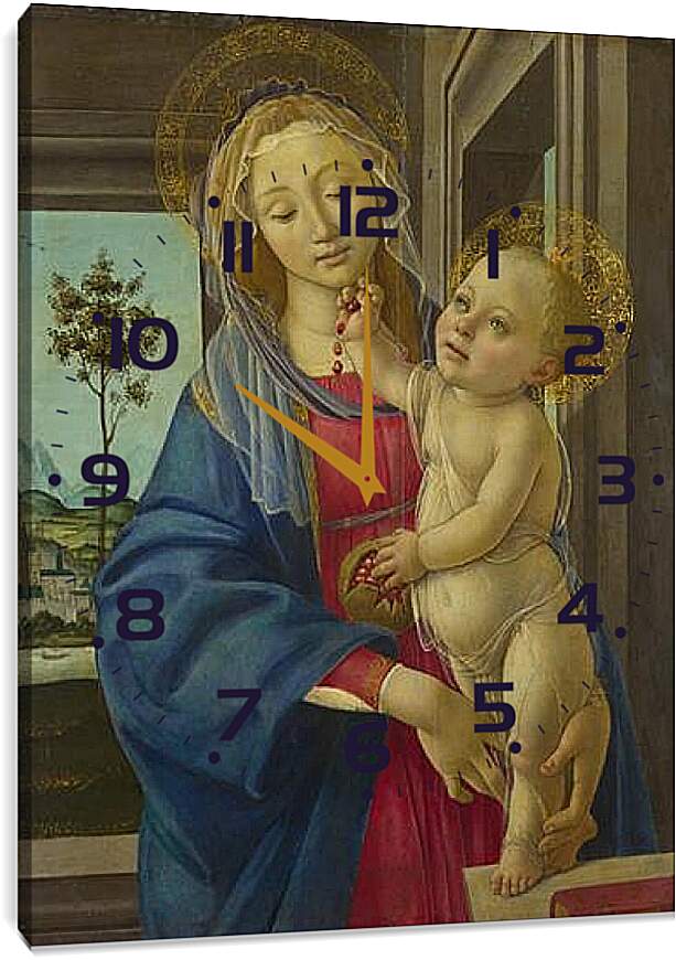 Часы картина - The Virgin and Child with a Pomegranate. Сандро Боттичелли