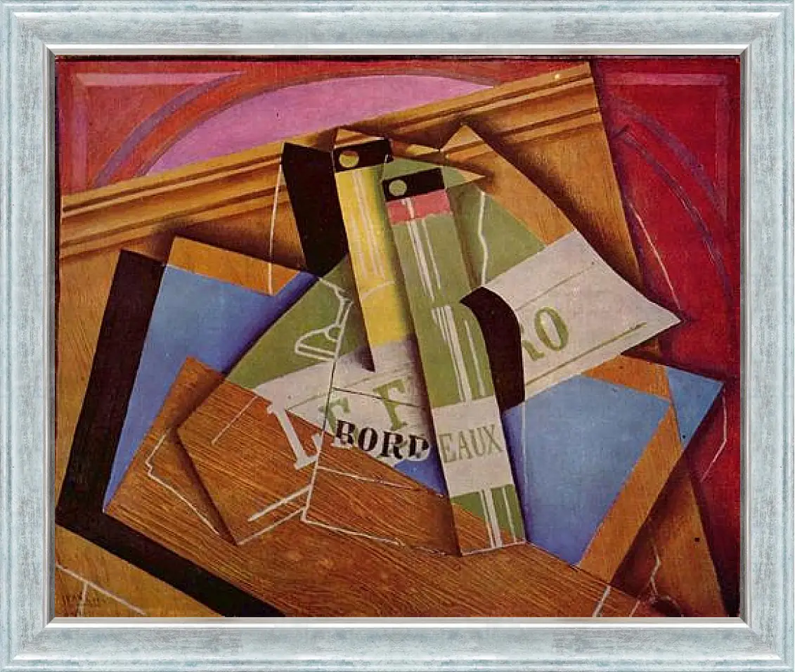 Картина в раме - Stilleben mit Bordeuaux flasche. Хуан Грис