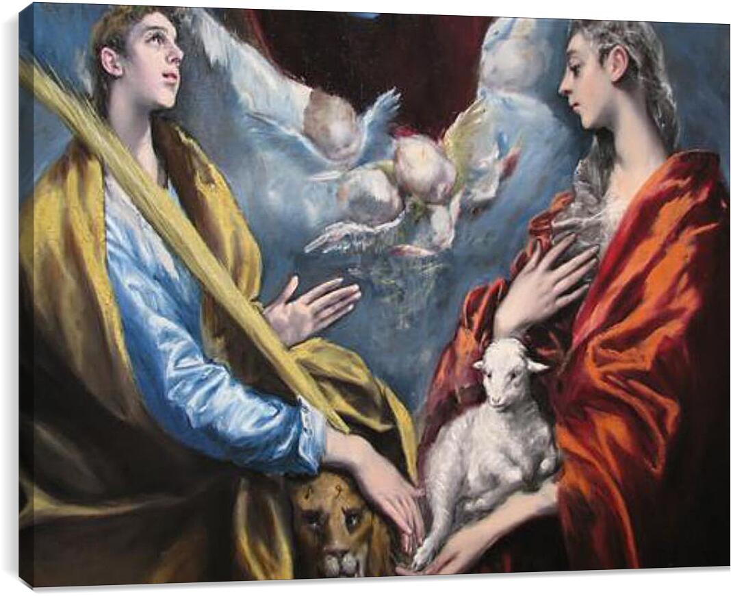 Постер и плакат - Madonna and Child With Saint Martina and Saint Agnes. Эль Греко