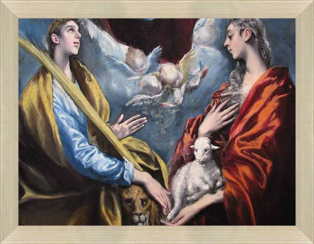 Картина в раме - Madonna and Child With Saint Martina and Saint Agnes. Эль Греко