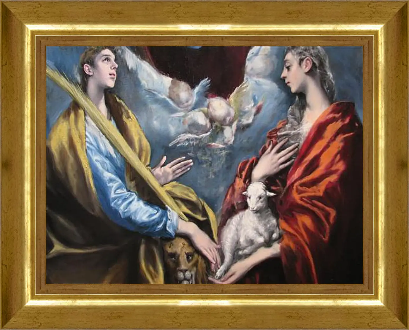 Картина в раме - Madonna and Child With Saint Martina and Saint Agnes. Эль Греко