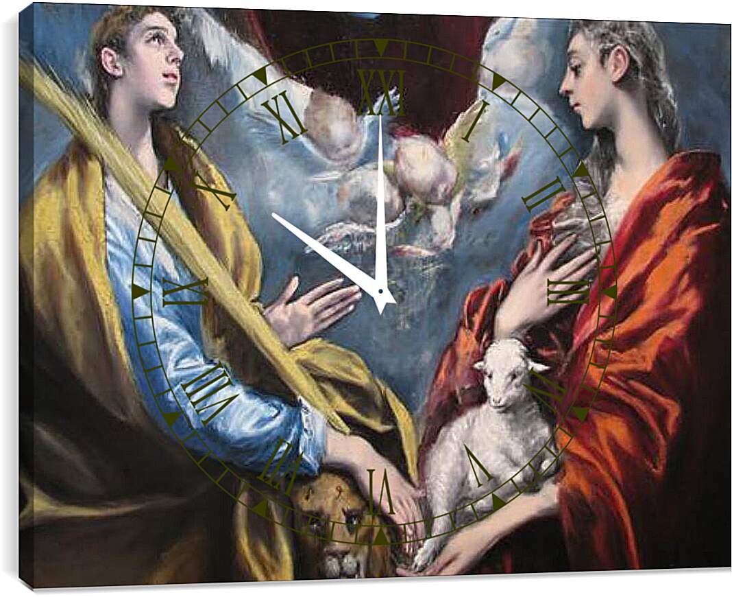 Часы картина - Madonna and Child With Saint Martina and Saint Agnes. Эль Греко