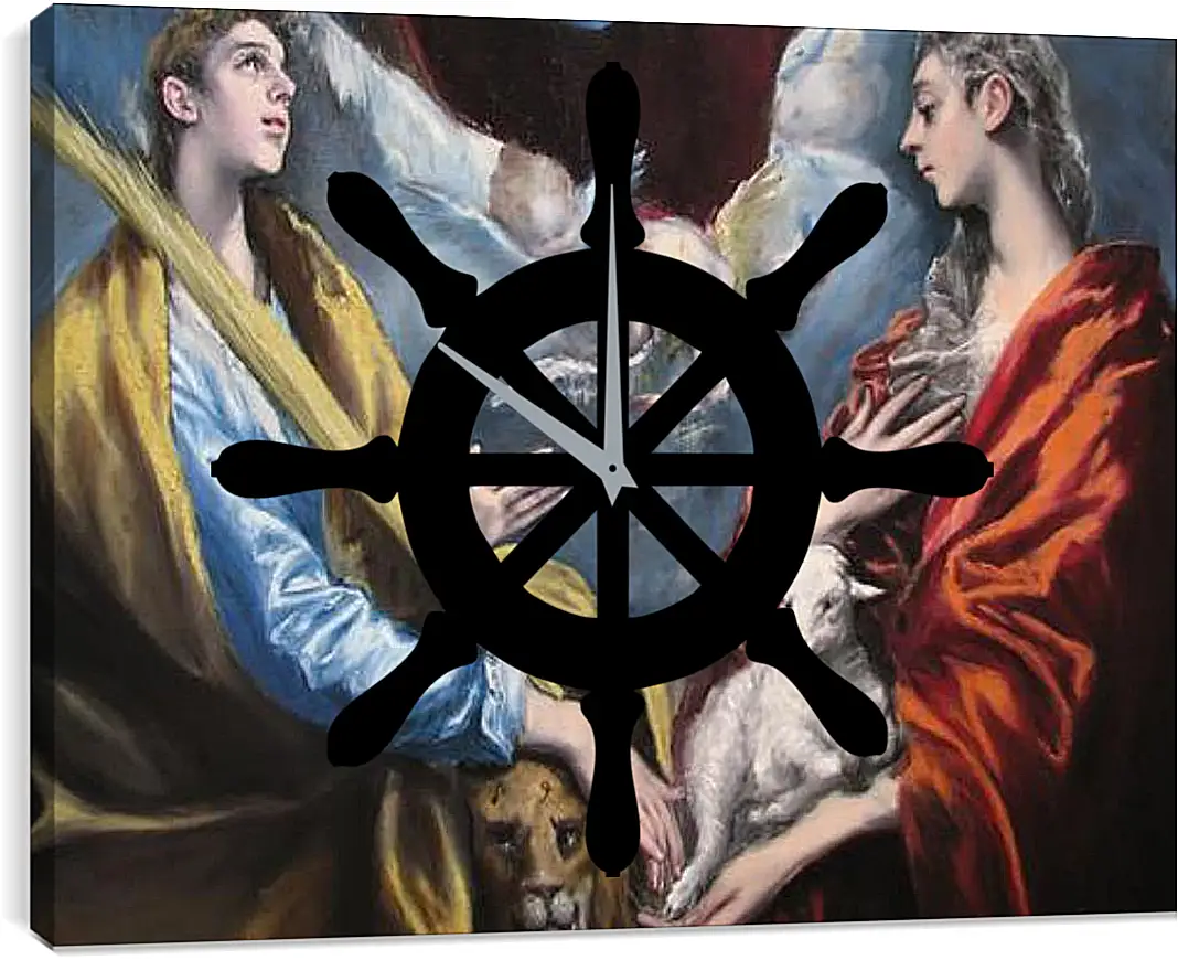 Часы картина - Madonna and Child With Saint Martina and Saint Agnes. Эль Греко