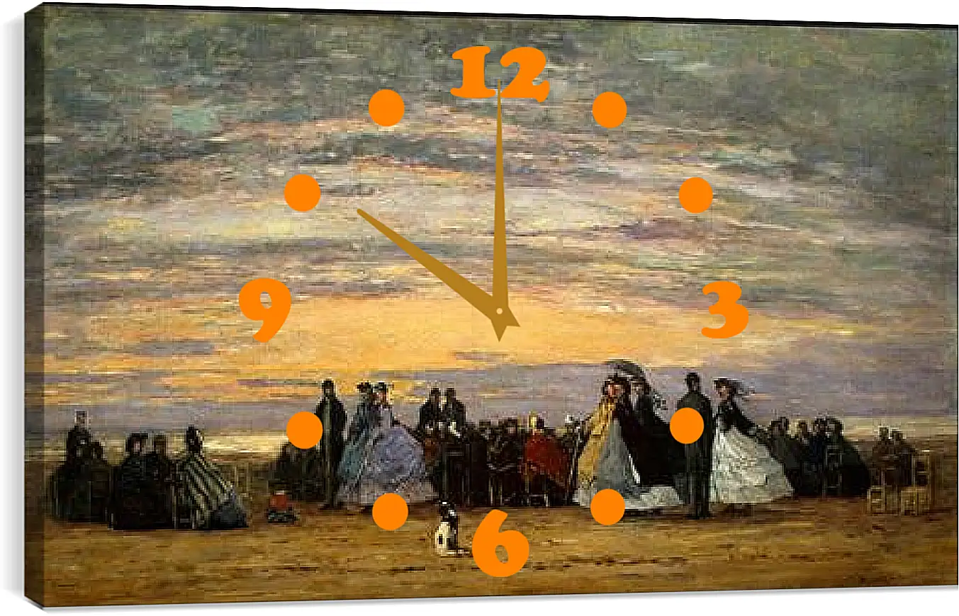 Часы картина - The Beach at Villerville. Эжен Буден