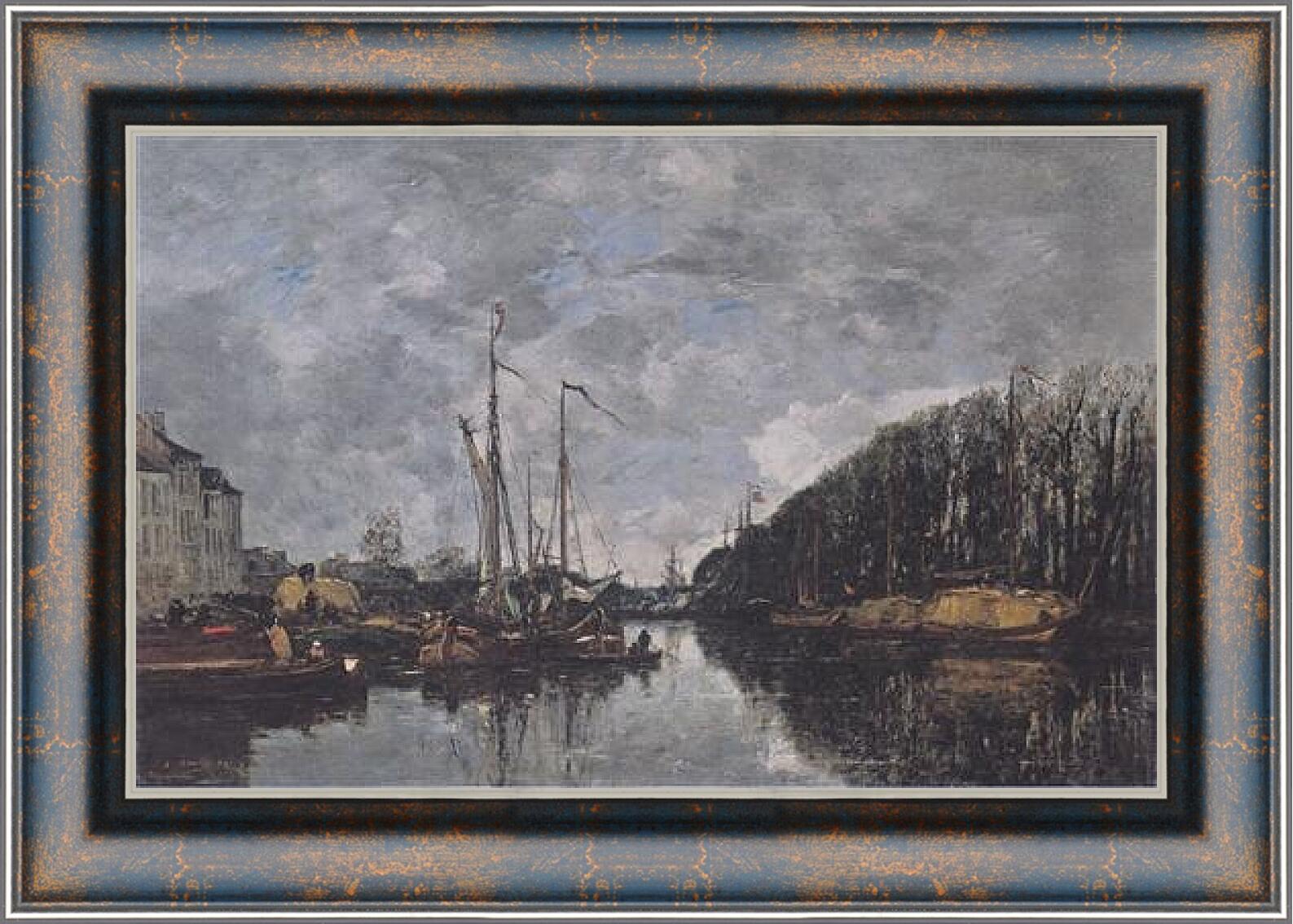 Картина в раме - Kanal an der Allee Verte in Brussel. Эжен Буден