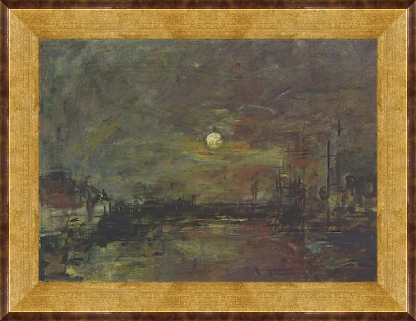 Картина в раме - Abenddammerung uber dem Hafen von Le Havre. Эжен Буден