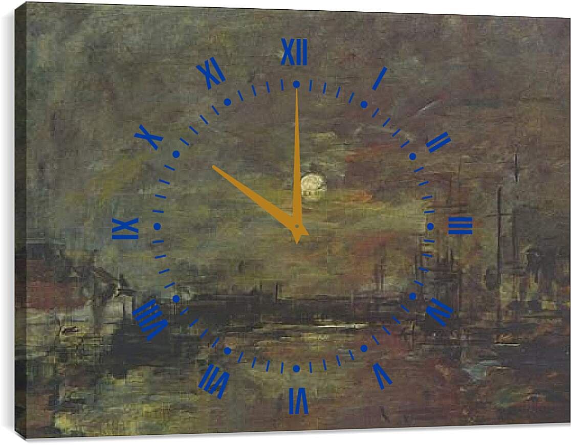 Часы картина - Abenddammerung uber dem Hafen von Le Havre. Эжен Буден