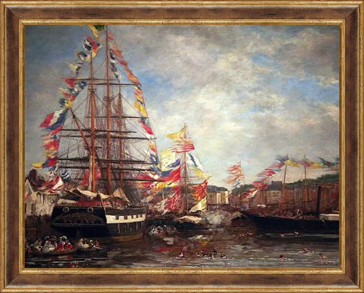 Картина в раме - Festival in the Harbor of Honfleur. Эжен Буден