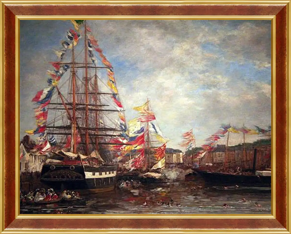 Картина в раме - Festival in the Harbor of Honfleur. Эжен Буден