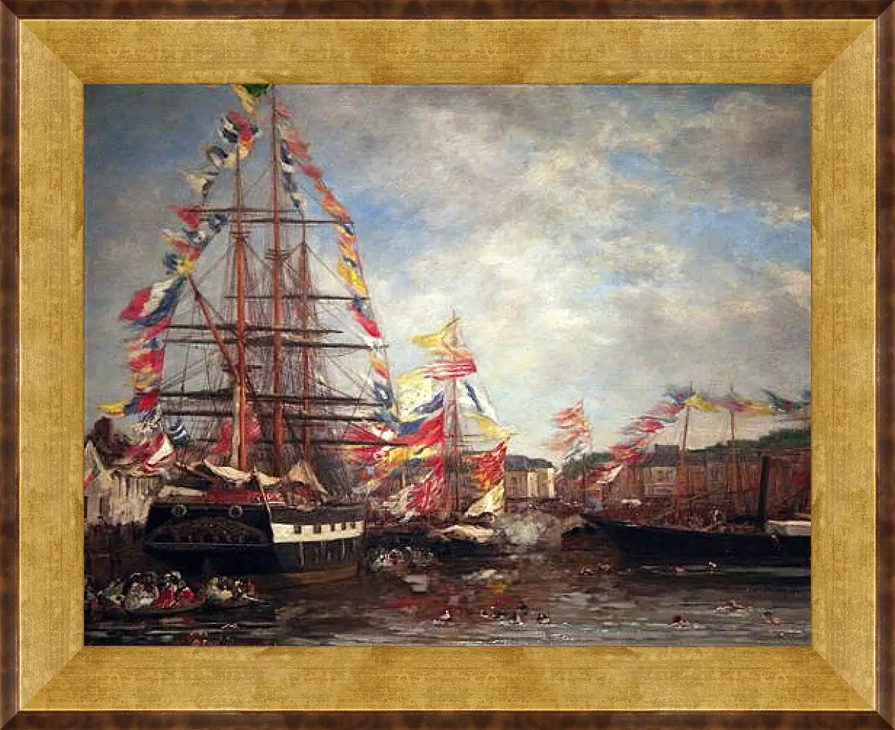 Картина в раме - Festival in the Harbor of Honfleur. Эжен Буден