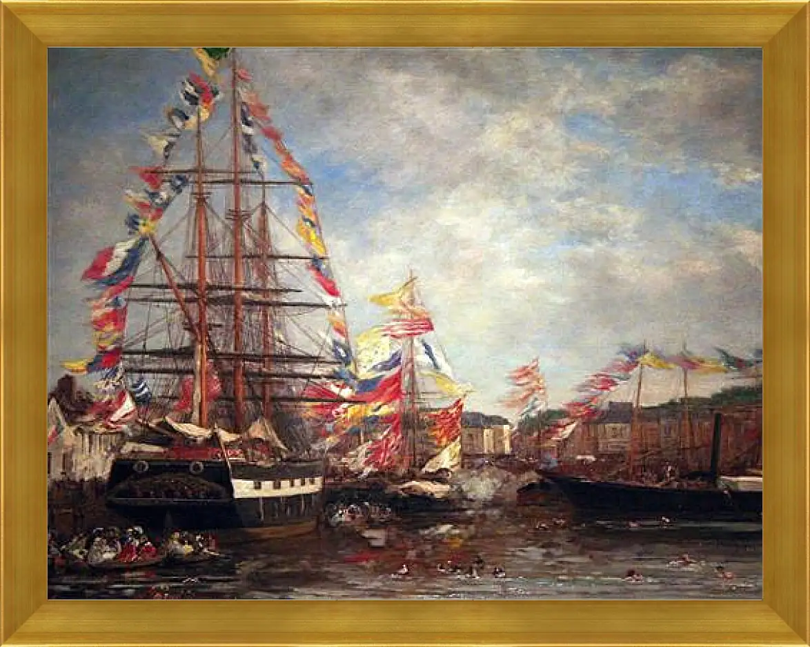 Картина в раме - Festival in the Harbor of Honfleur. Эжен Буден