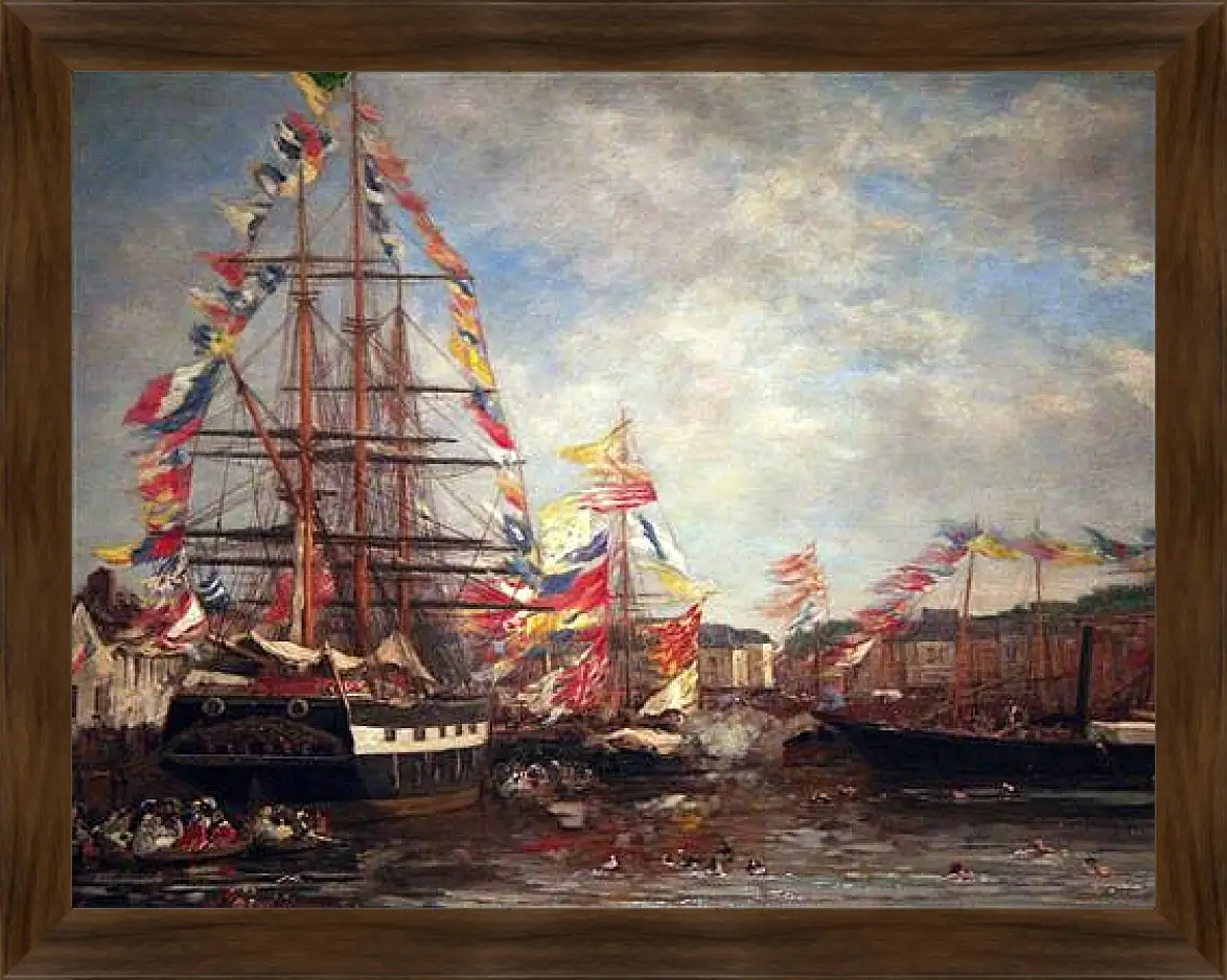 Картина в раме - Festival in the Harbor of Honfleur. Эжен Буден