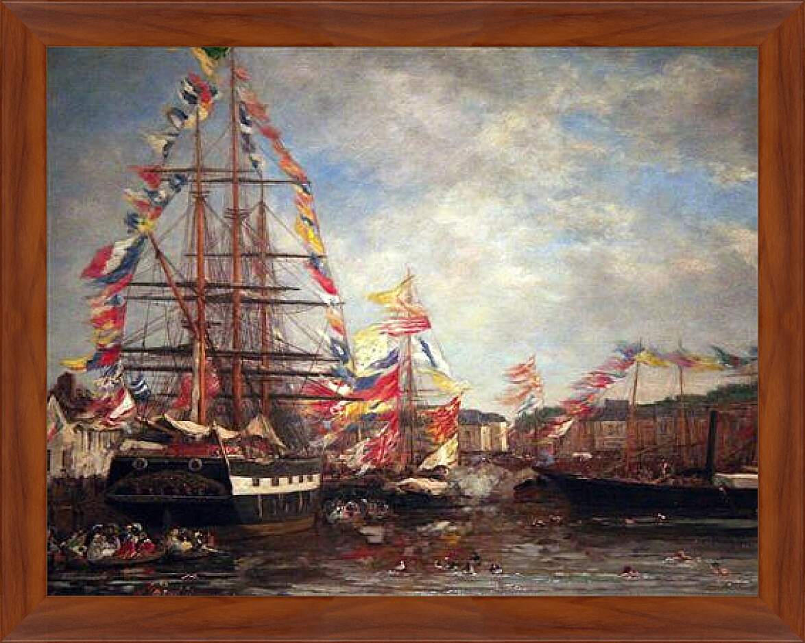 Картина в раме - Festival in the Harbor of Honfleur. Эжен Буден