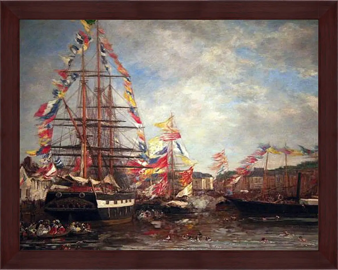 Картина в раме - Festival in the Harbor of Honfleur. Эжен Буден