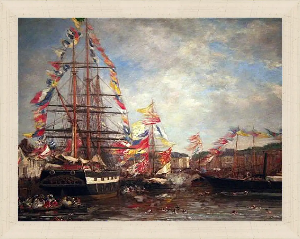 Картина в раме - Festival in the Harbor of Honfleur. Эжен Буден