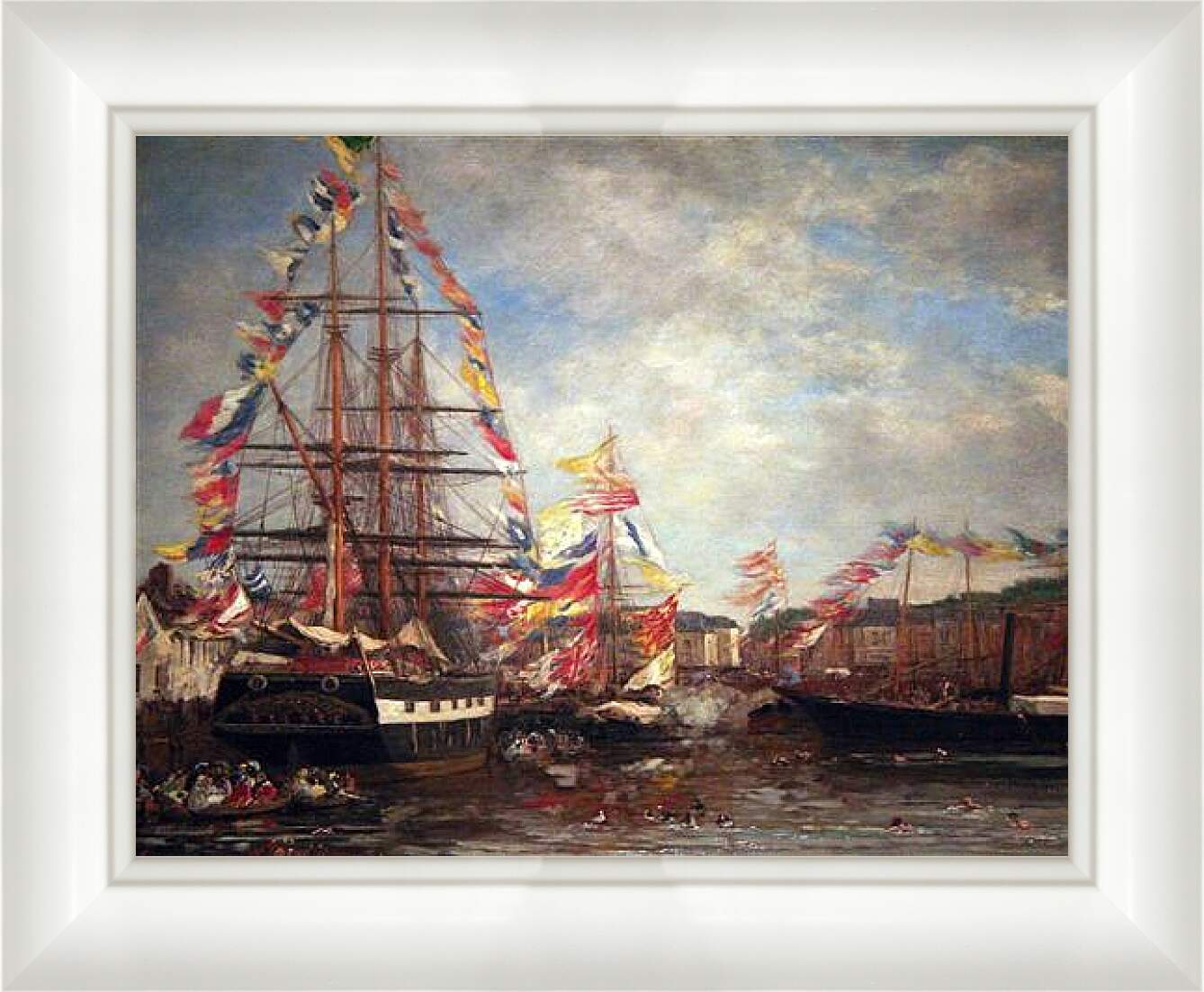 Картина в раме - Festival in the Harbor of Honfleur. Эжен Буден