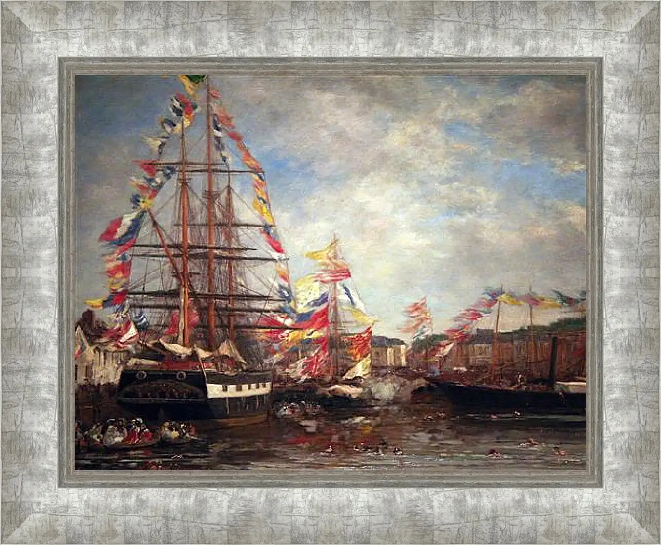 Картина в раме - Festival in the Harbor of Honfleur. Эжен Буден