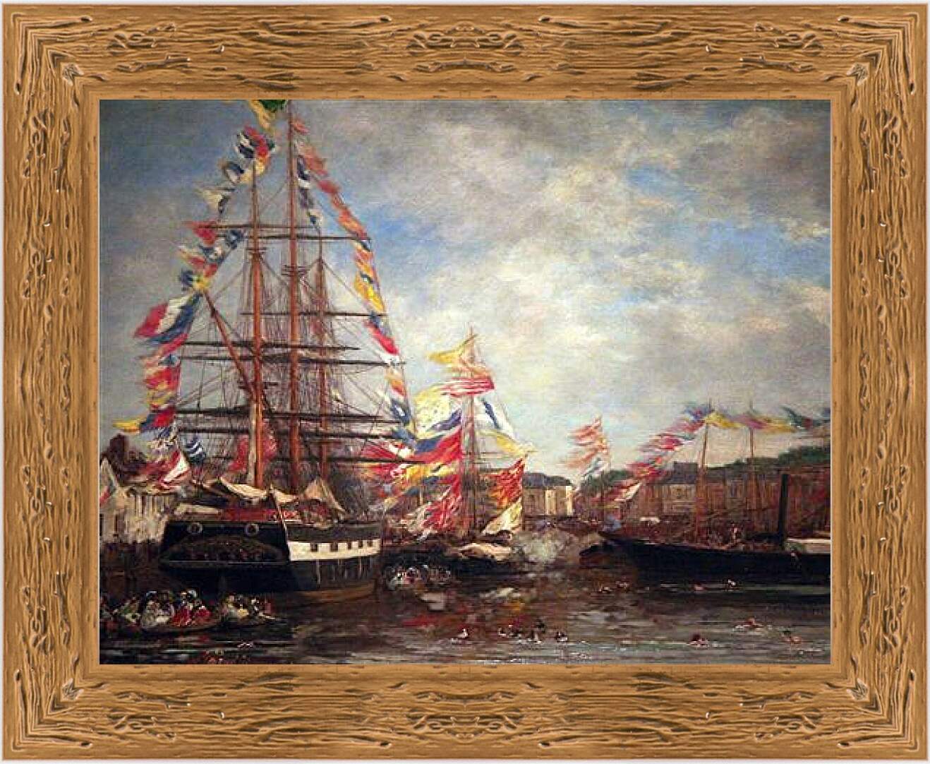 Картина в раме - Festival in the Harbor of Honfleur. Эжен Буден