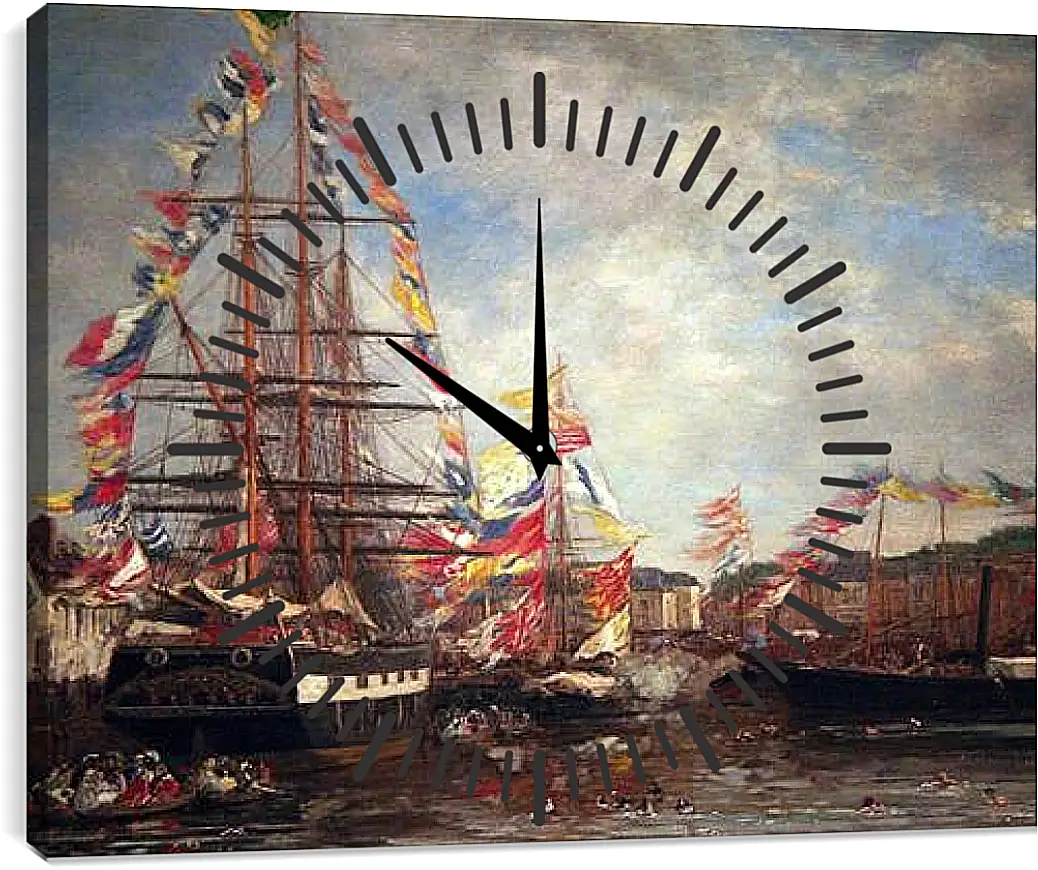 Часы картина - Festival in the Harbor of Honfleur. Эжен Буден