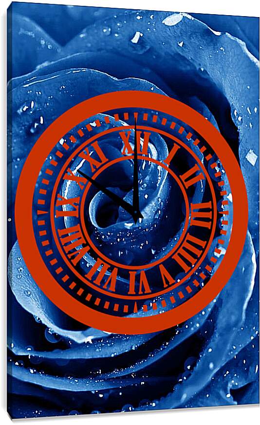 Часы картина - Синяя роза в каплях воды