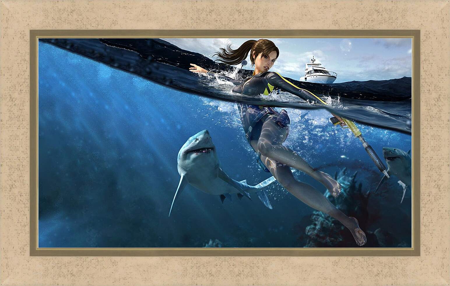 Картина в раме - Дайвинг с акулами