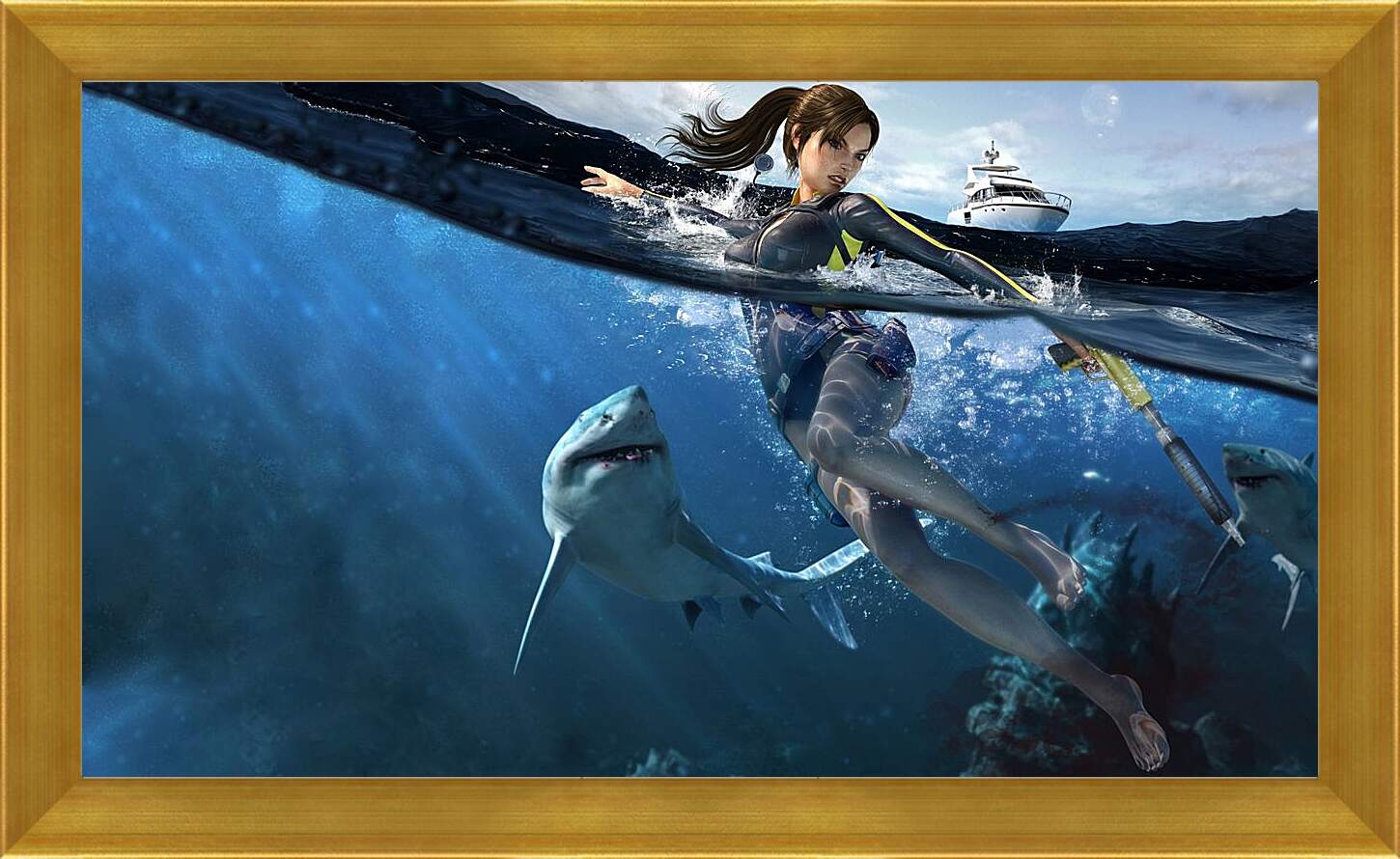 Картина в раме - Дайвинг с акулами