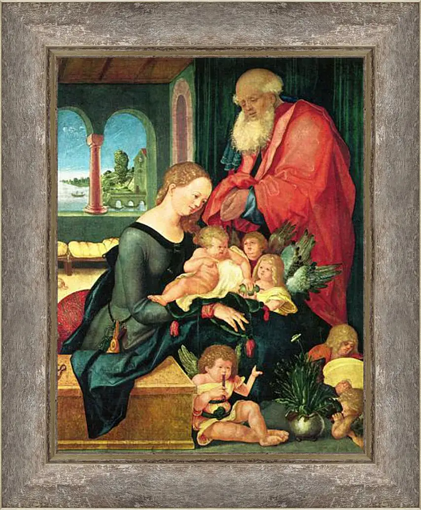 Картина в раме - Hl. Familie im Gemach mit funf Engeln. Ханс Бальдунг