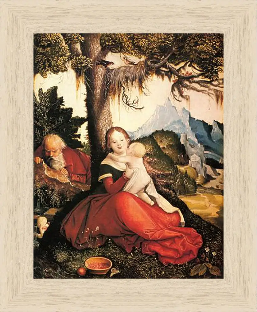 Картина в раме - Hl. Familie im Freien (Ruhe auf der Flucht). Ханс Бальдунг