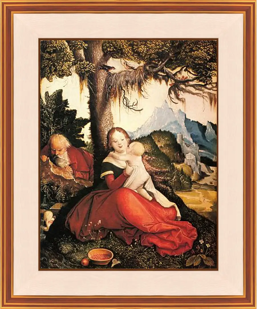 Картина в раме - Hl. Familie im Freien (Ruhe auf der Flucht). Ханс Бальдунг