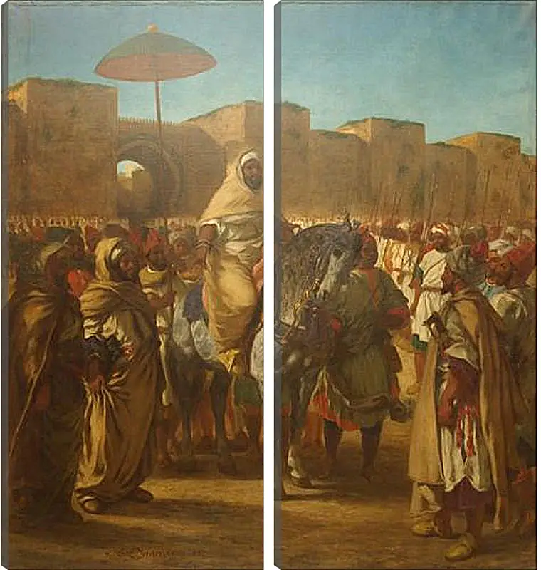 Модульная картина - Maulay abd-er-Rahman, sultan du Maroc, sortant de son palais de Maknes, entoure de sa garde et de ses principaux officiers. Эжен Делакруа