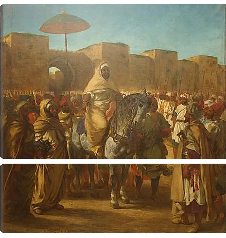 Модульная картина - Maulay abd-er-Rahman, sultan du Maroc, sortant de son palais de Maknes, entoure de sa garde et de ses principaux officiers. Эжен Делакруа