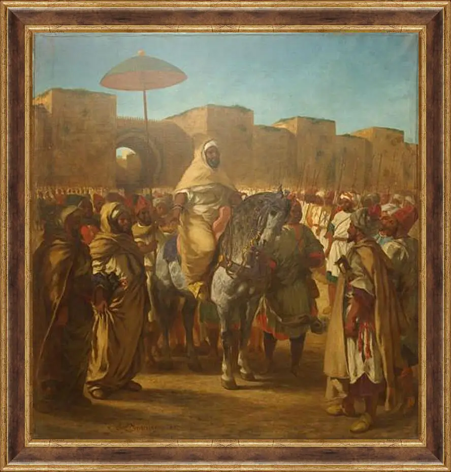 Картина в раме - Maulay abd-er-Rahman, sultan du Maroc, sortant de son palais de Maknes, entoure de sa garde et de ses principaux officiers. Эжен Делакруа